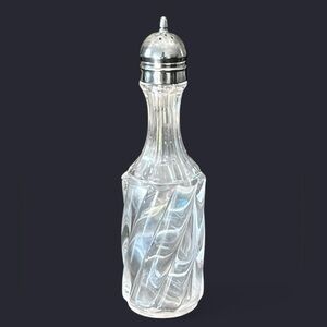 Victorian-era silver-plated and cut glass cruet/condiment bottle/shaker 7.5”